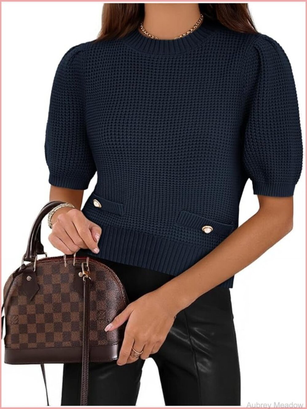 Puff Sleeve Cropped Ribbed Knit Sweater Pullover Lightweight Crewneck Top